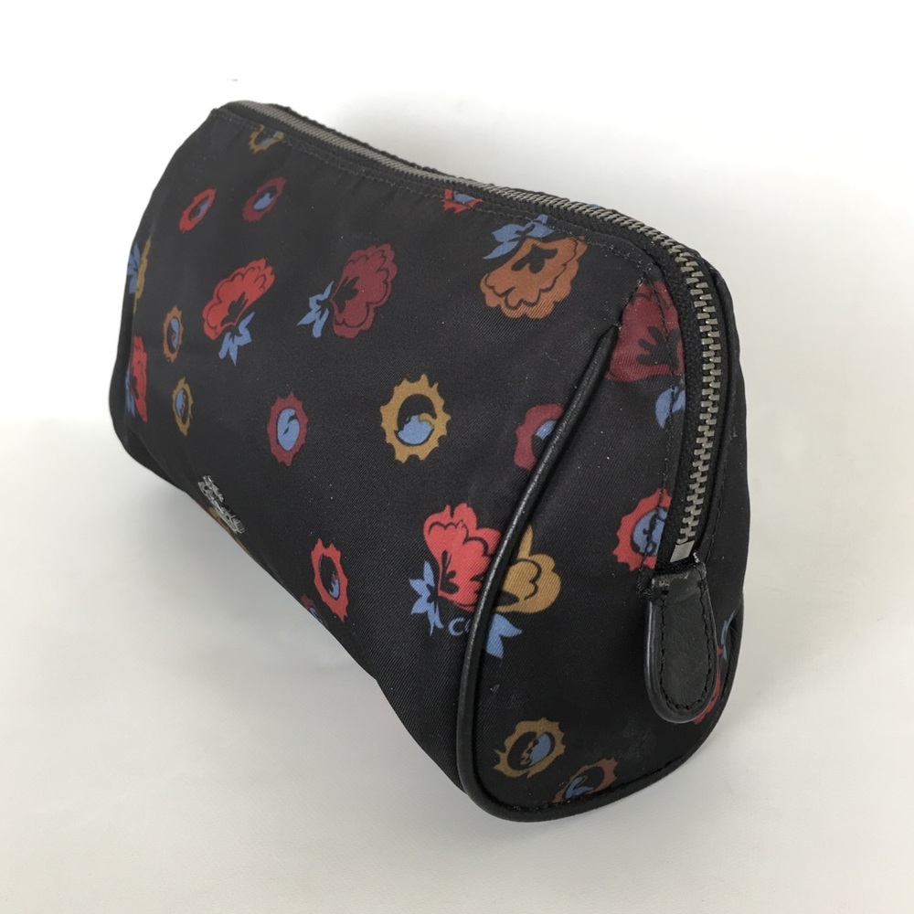 Coach Cosmetic Bag Pouch Black Nylon Floral Print Makeup Case - Picture 12 of 13